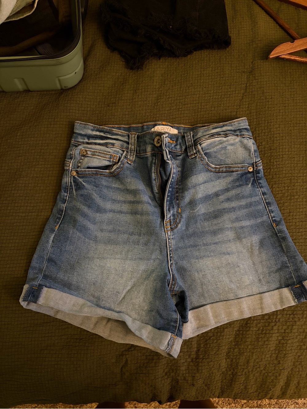 Ariya Light Blue High-Waist Rolled Hem Denim Shorts